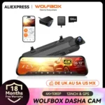 WOLFBOX G930 10” 4K car dash cam with touch screen, GPS, rear camera, and parking monitor