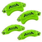 A set of green AOOA Racing aluminium brake calliper covers for a Toyota Camry 2018 - 2024 model arranged in a staggered way.