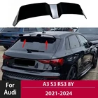 Glossy Black Rear Roof Spoiler Wing Lip for Audi A3 / S3 / RS3 back of a black Audi