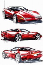 Step back into the 1980s with this striking Copic marker illustration of the red 1984 Chevrolet Corvette C4.