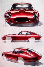 E Type Jaguar Red model on table
